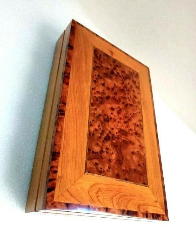 Lockable Thuya Burl Wood Jewelry Box – 6" × 6" × 6" - 7