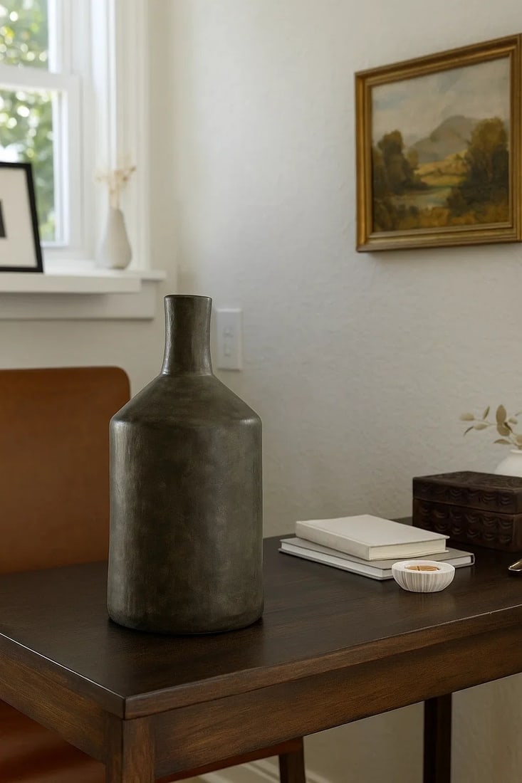 Neutral Tadelakt Plaster Vase – Handcrafted Sculptural Decor - 2