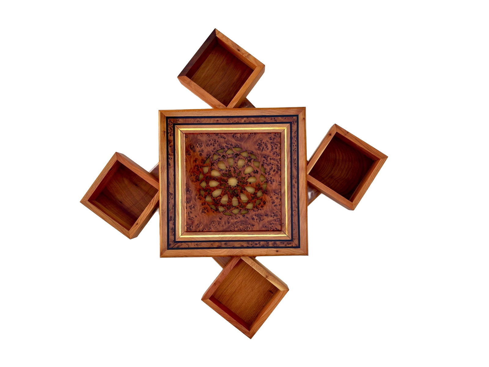 Puzzle Thuya Burl Wood Jewelry Box – 9 × 9" - 2