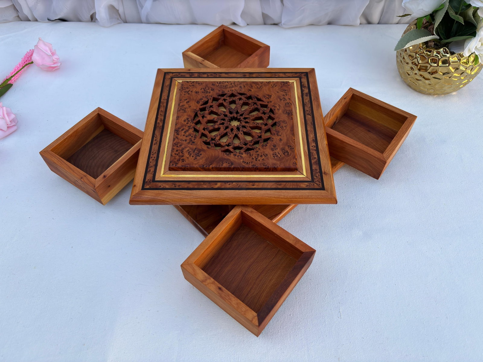 Puzzle Thuya Burl Wood Jewelry Box – 9 × 9" - 3