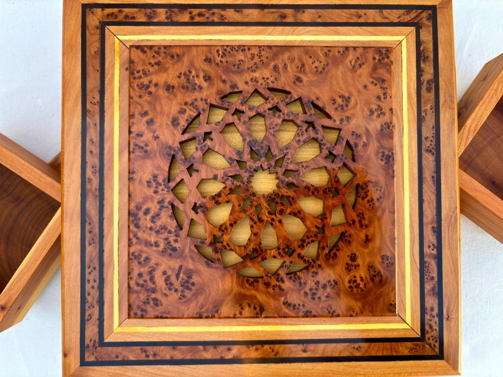 Puzzle Thuya Burl Wood Jewelry Box – 9 × 9" - 4