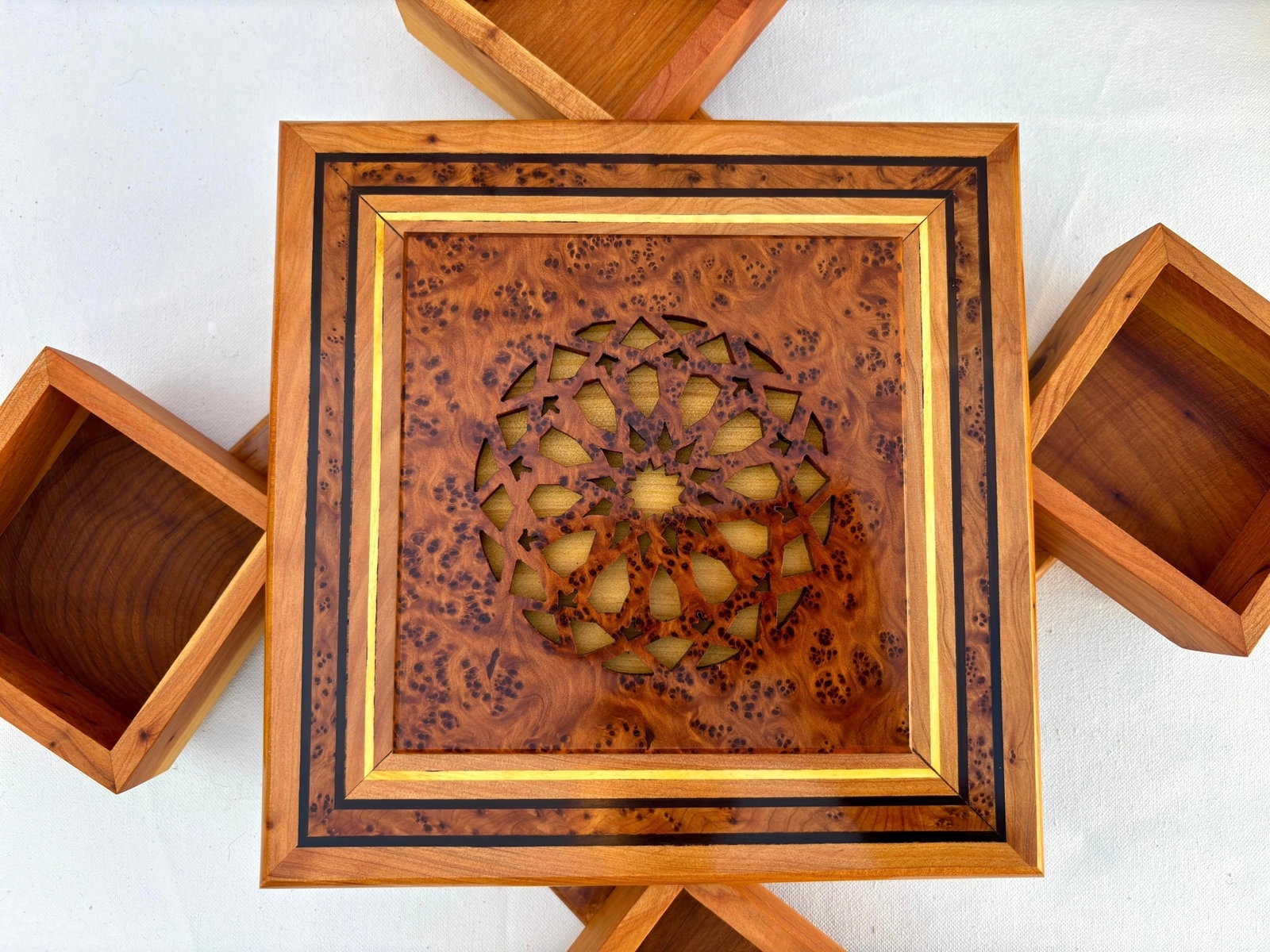 Puzzle Thuya Burl Wood Jewelry Box – 9 × 9" - 5