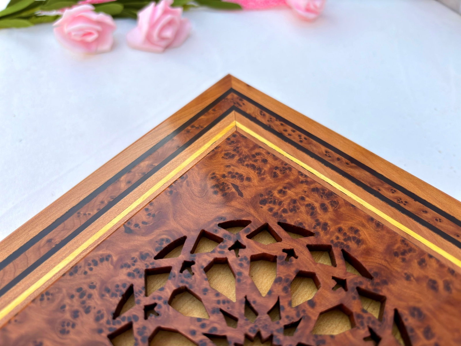 Puzzle Thuya Burl Wood Jewelry Box – 9 × 9" - 7