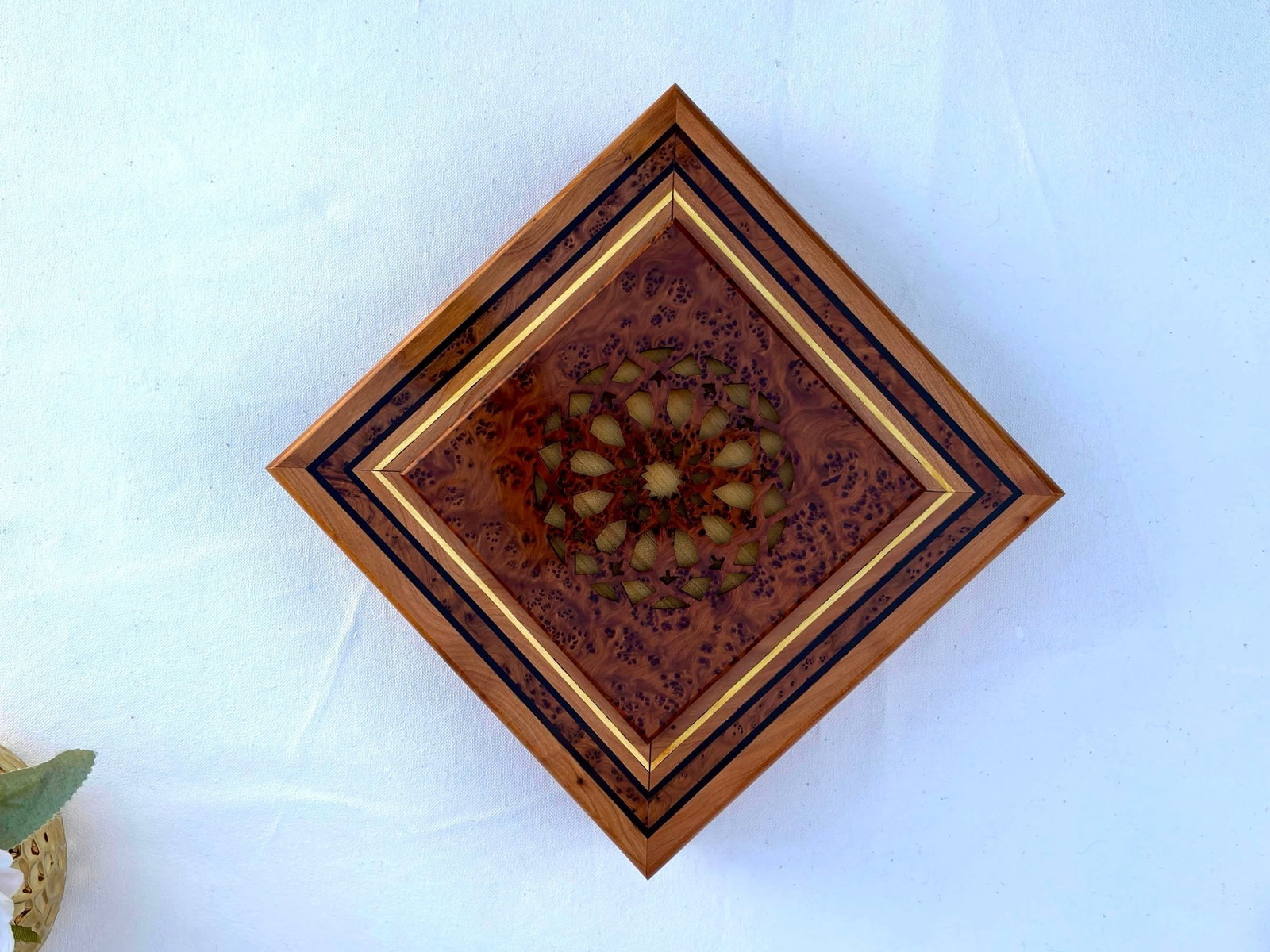 Puzzle Thuya Burl Wood Jewelry Box – 9 × 9" - 8