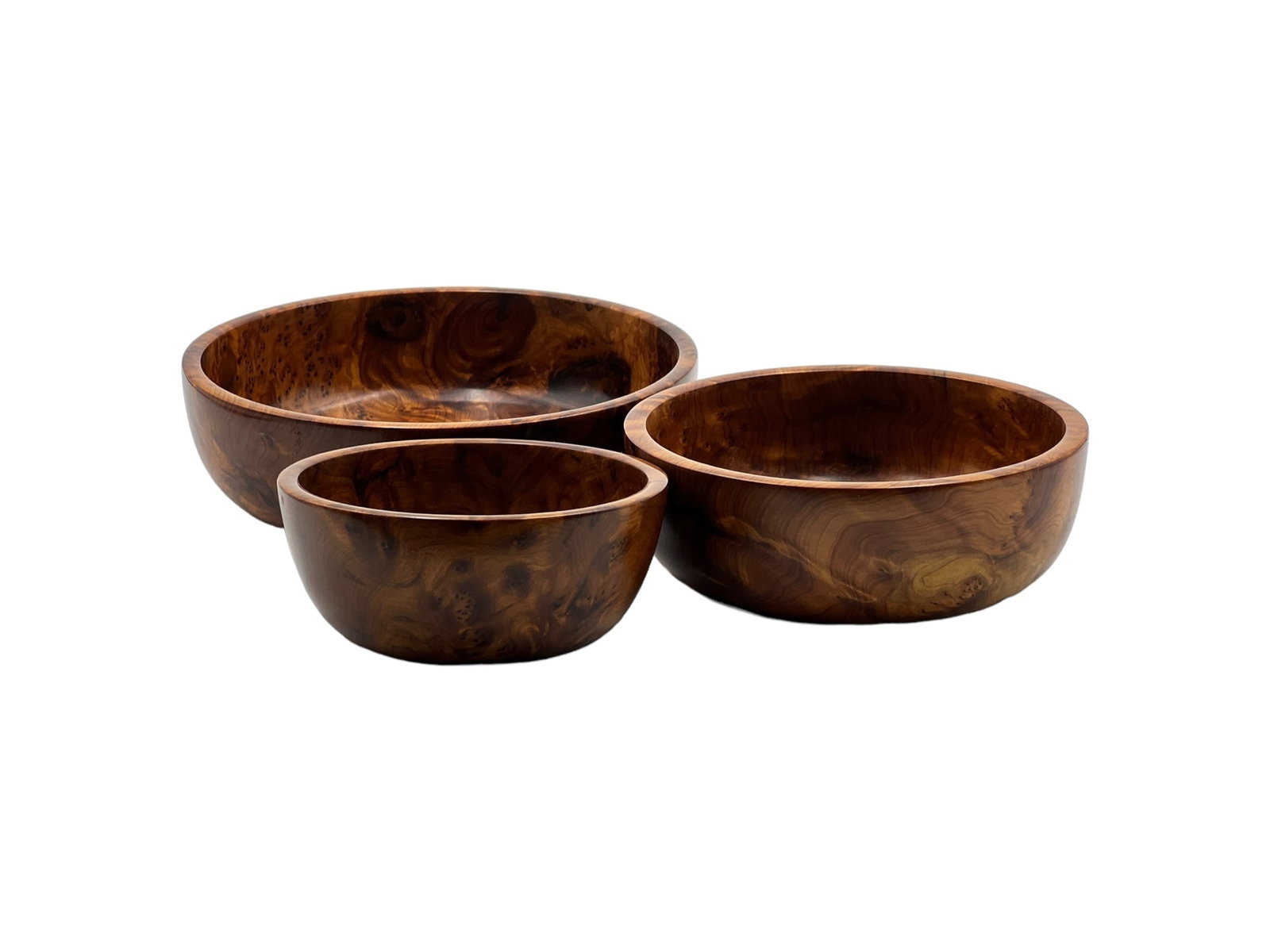 Handcrafted Thuya Wood Serving Bowls – Set of 3 - 5
