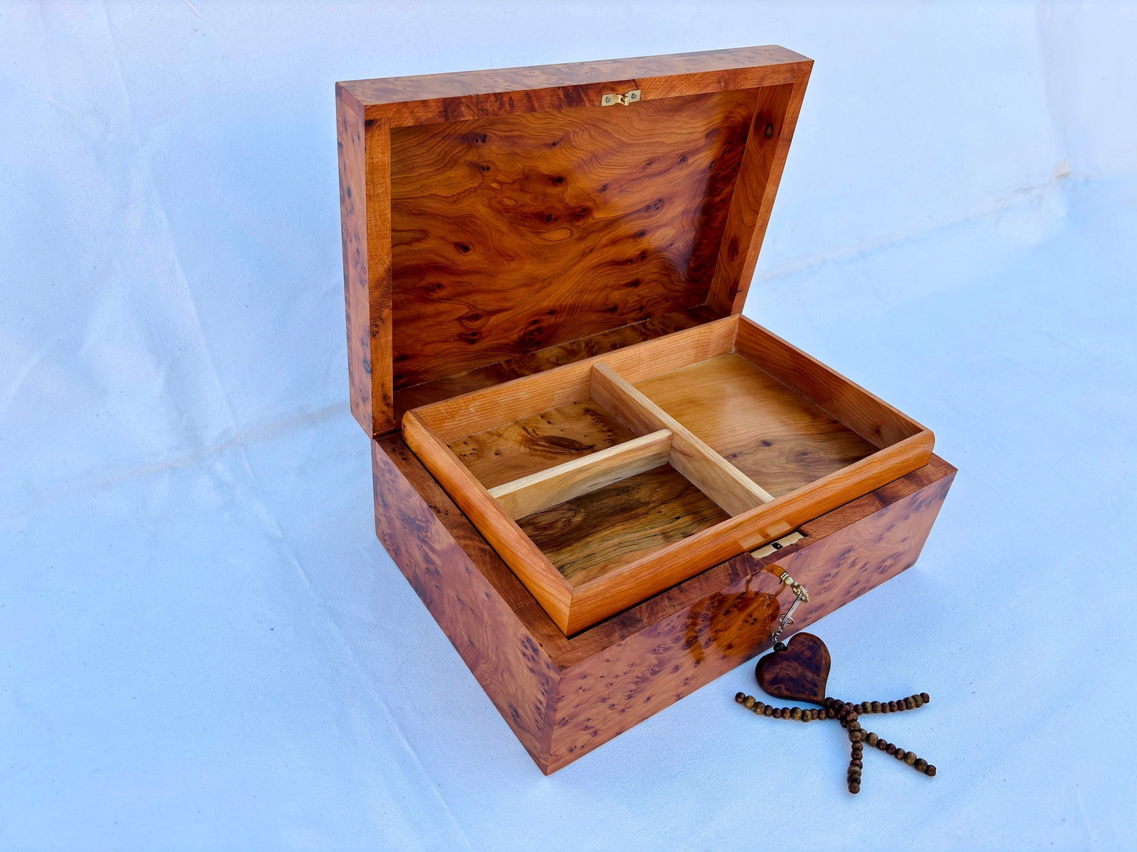 Lockable Inlaid Thuya Burl Wood Jewelry Box – 12 × 8" - 3