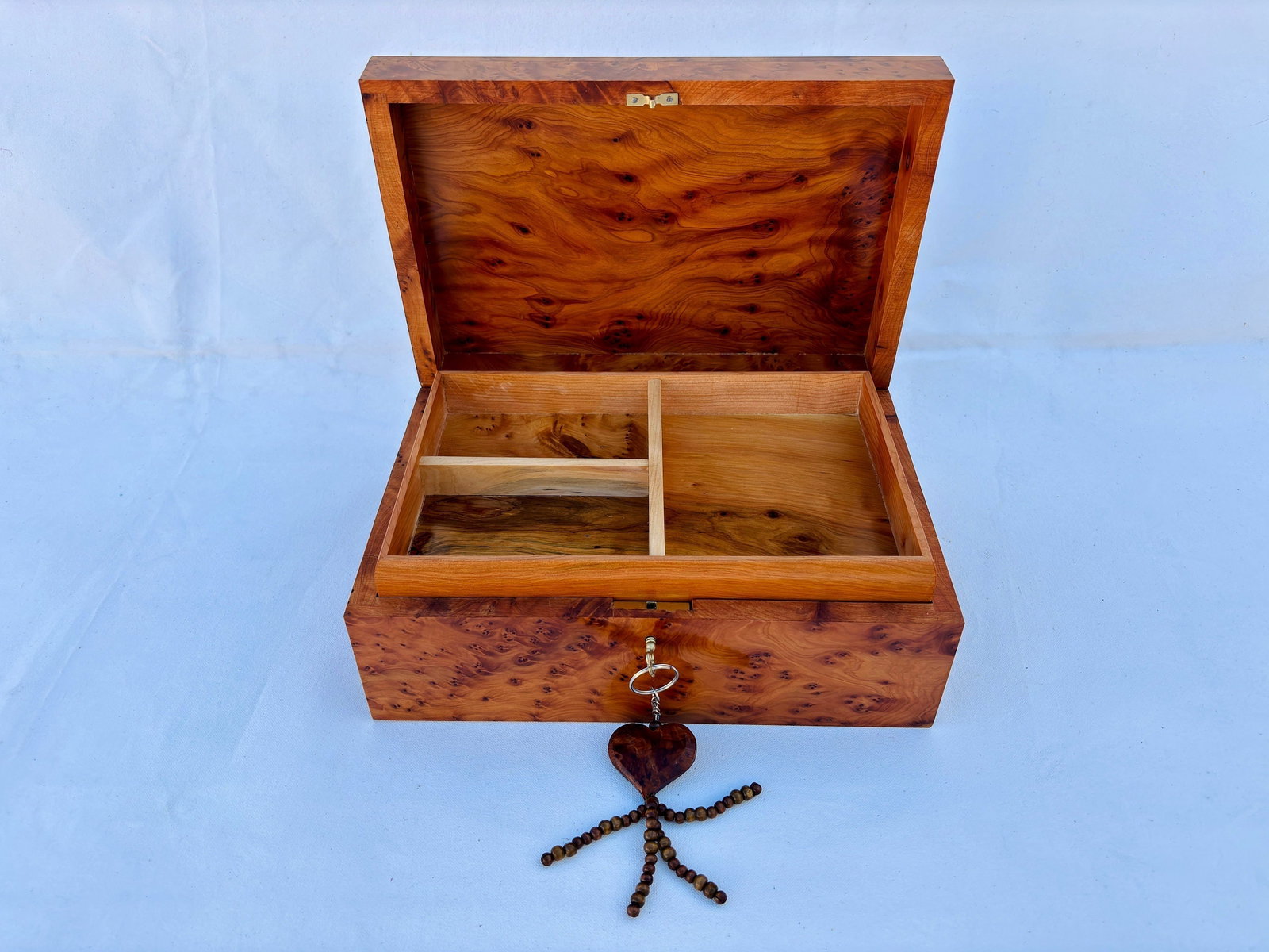 Lockable Inlaid Thuya Burl Wood Jewelry Box – 12 × 8" - 8