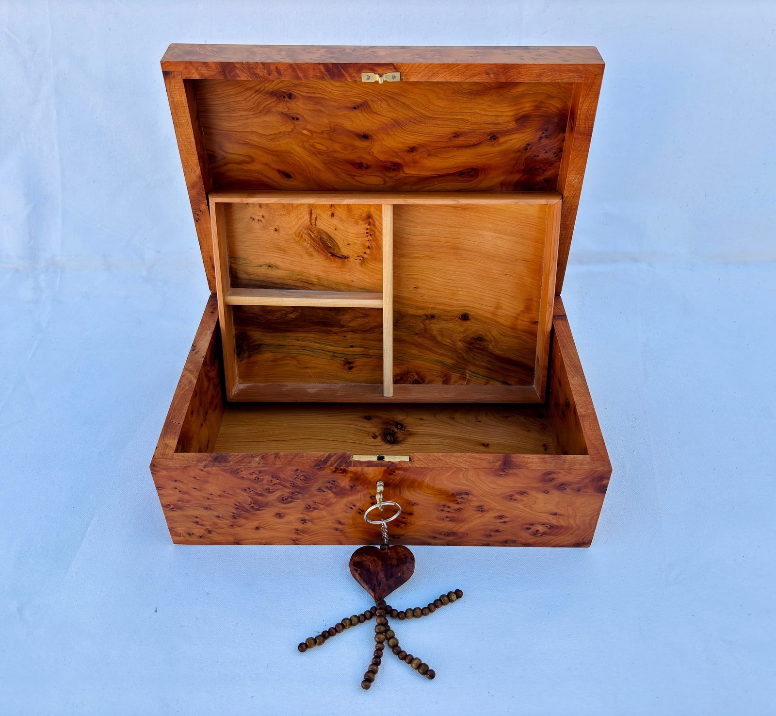 Lockable Inlaid Thuya Burl Wood Jewelry Box – 12 × 8" - 9