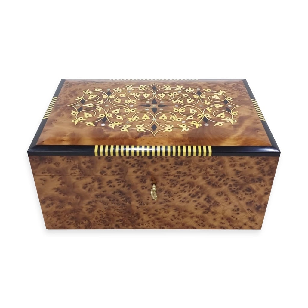 Lockable Thuya Burl Wood Jewelry Box - 2