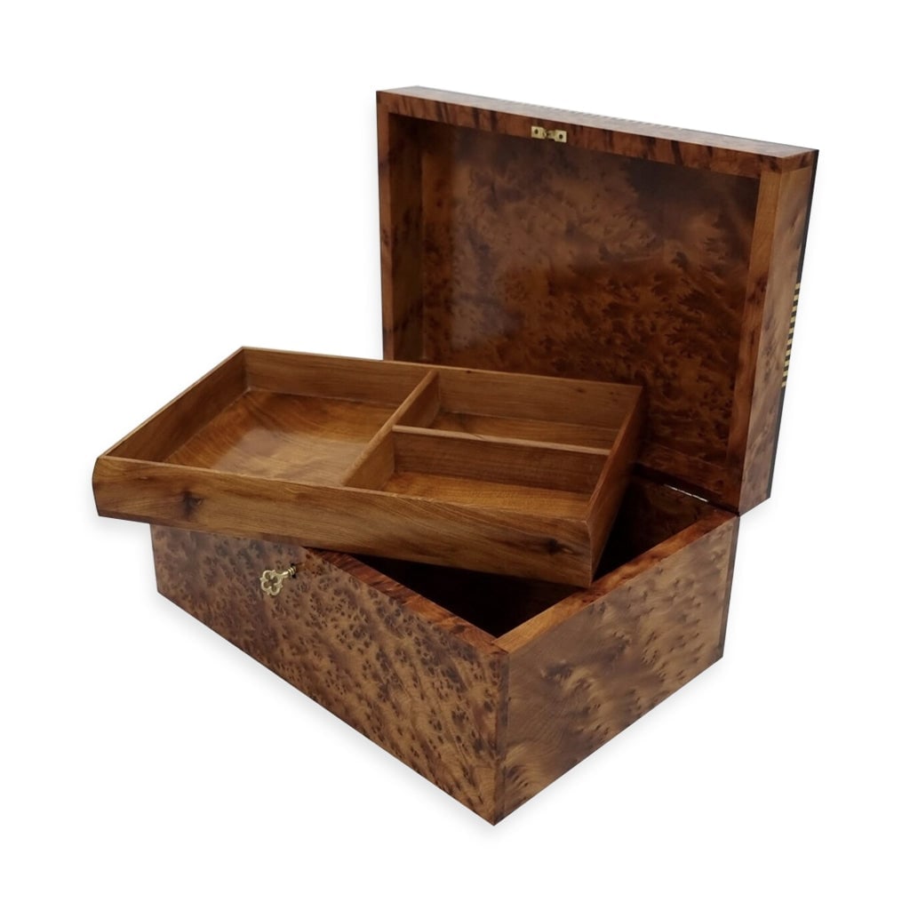 Lockable Thuya Burl Wood Jewelry Box - 3
