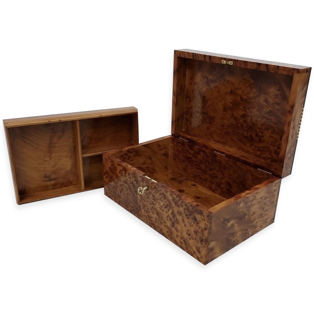 Lockable Thuya Burl Wood Jewelry Box - 4