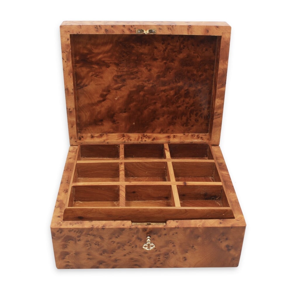 Lockable Thuya Burl Wood Jewelry Box - 3