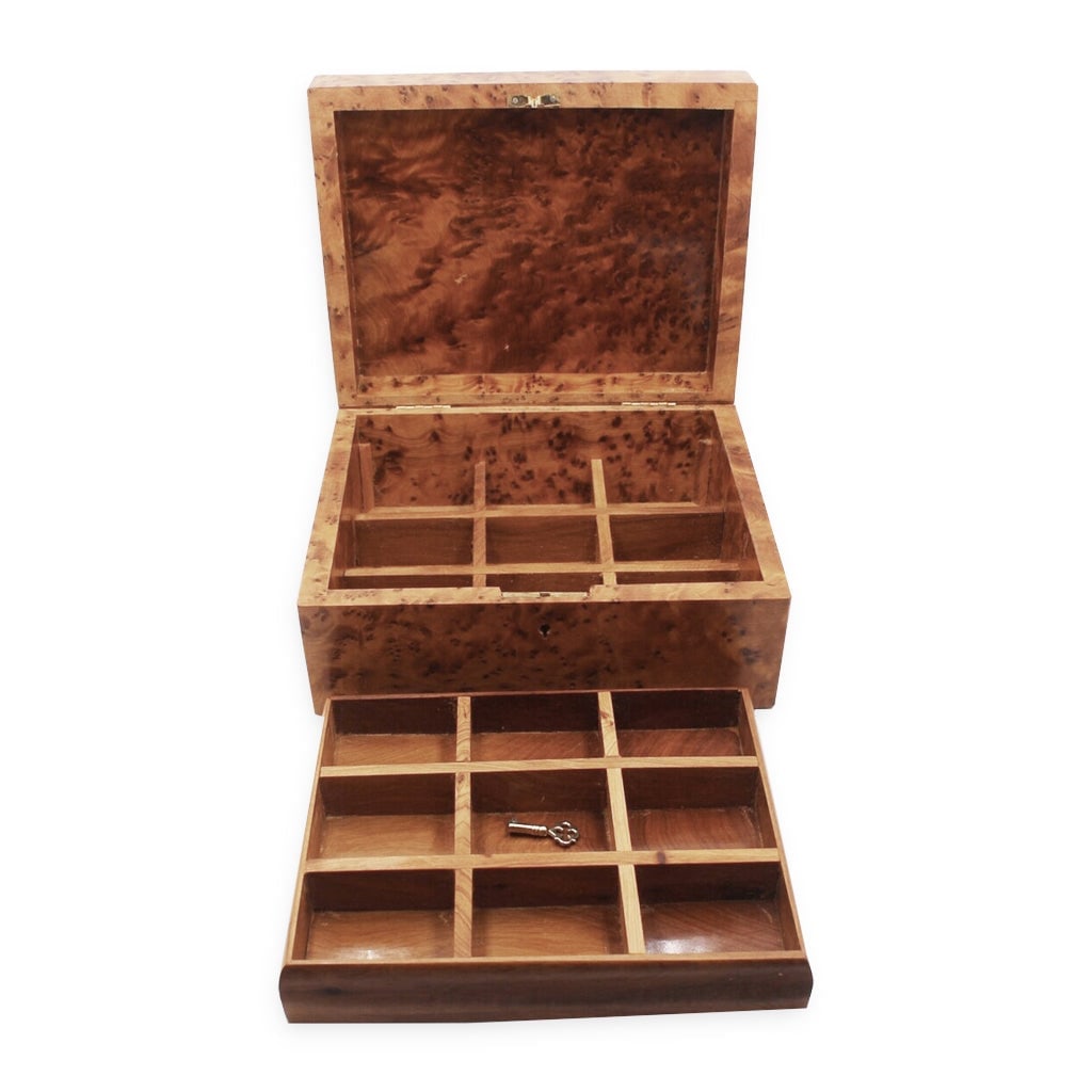 Lockable Thuya Burl Wood Jewelry Box - 4