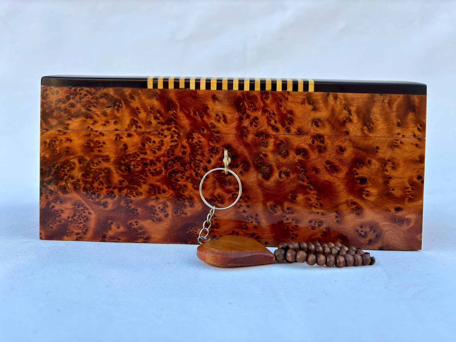 Lockable Thuya Burl Wood Jewelry Box – 10 × 7" - 7