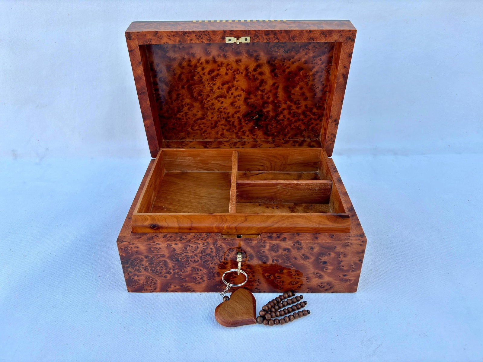 Lockable Thuya Burl Wood Jewelry Box – 10 × 7" - 8