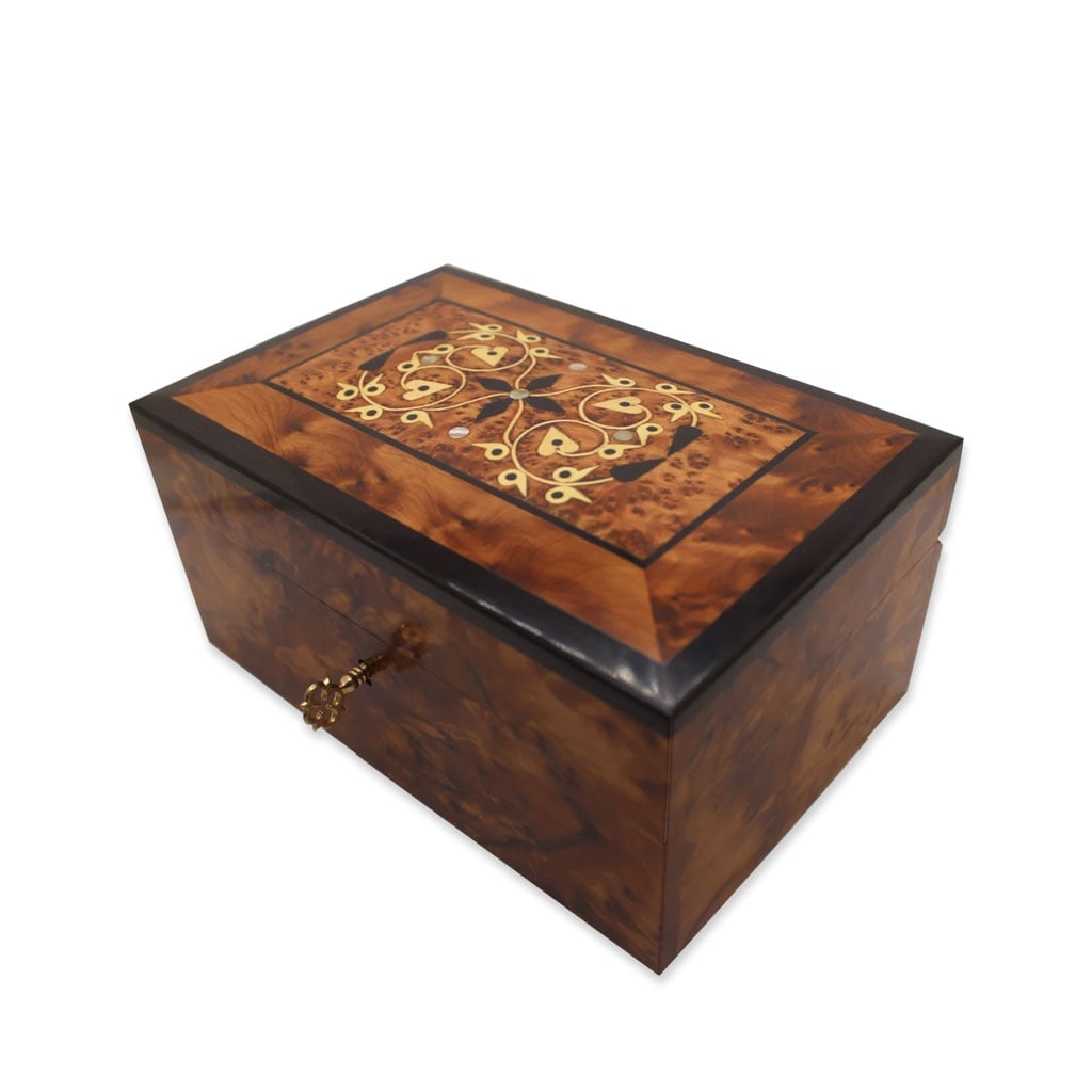 Lockable Thuya Burl Wood Jewelry Box - 2