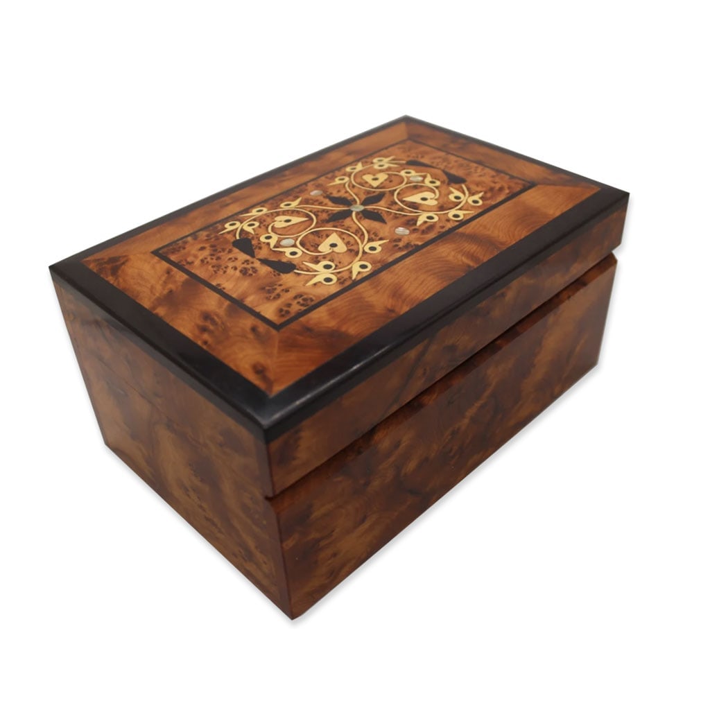 Lockable Thuya Burl Wood Jewelry Box - 3