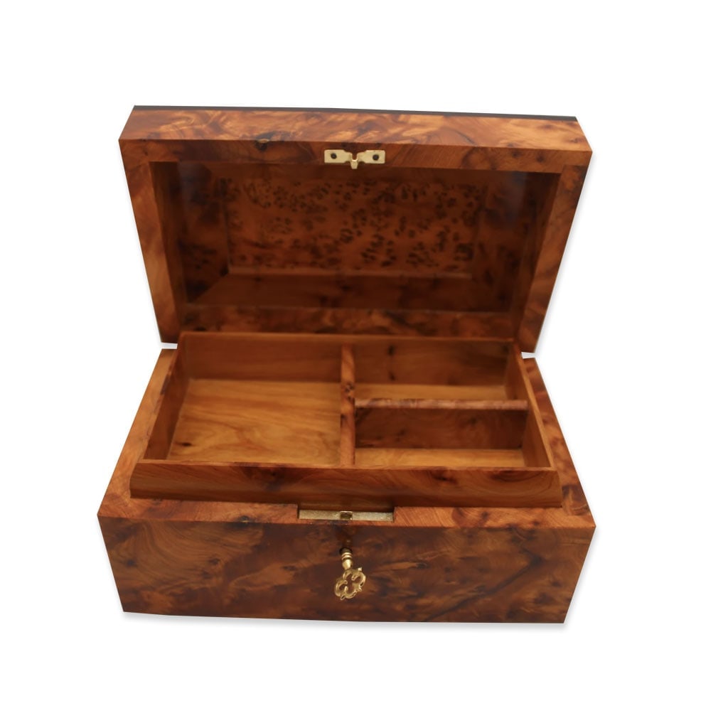 Lockable Thuya Burl Wood Jewelry Box - 4
