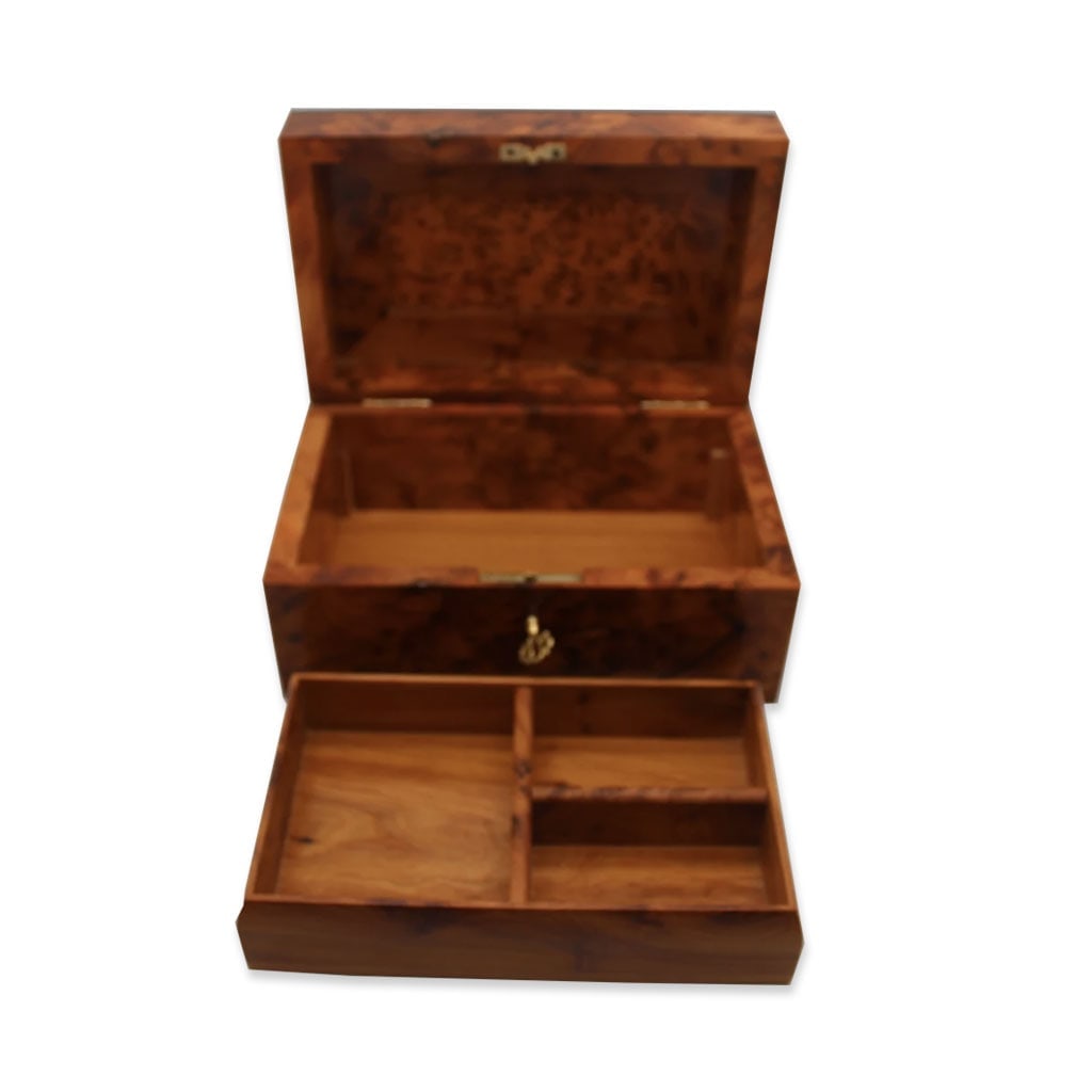 Lockable Thuya Burl Wood Jewelry Box - 5