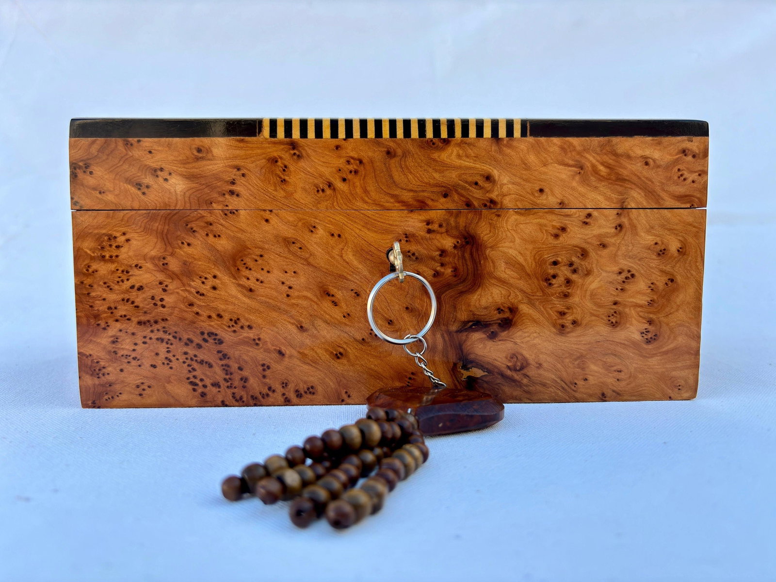 Lockable Thuya Burl Wood Jewelry Box – 9 × 6" - 2