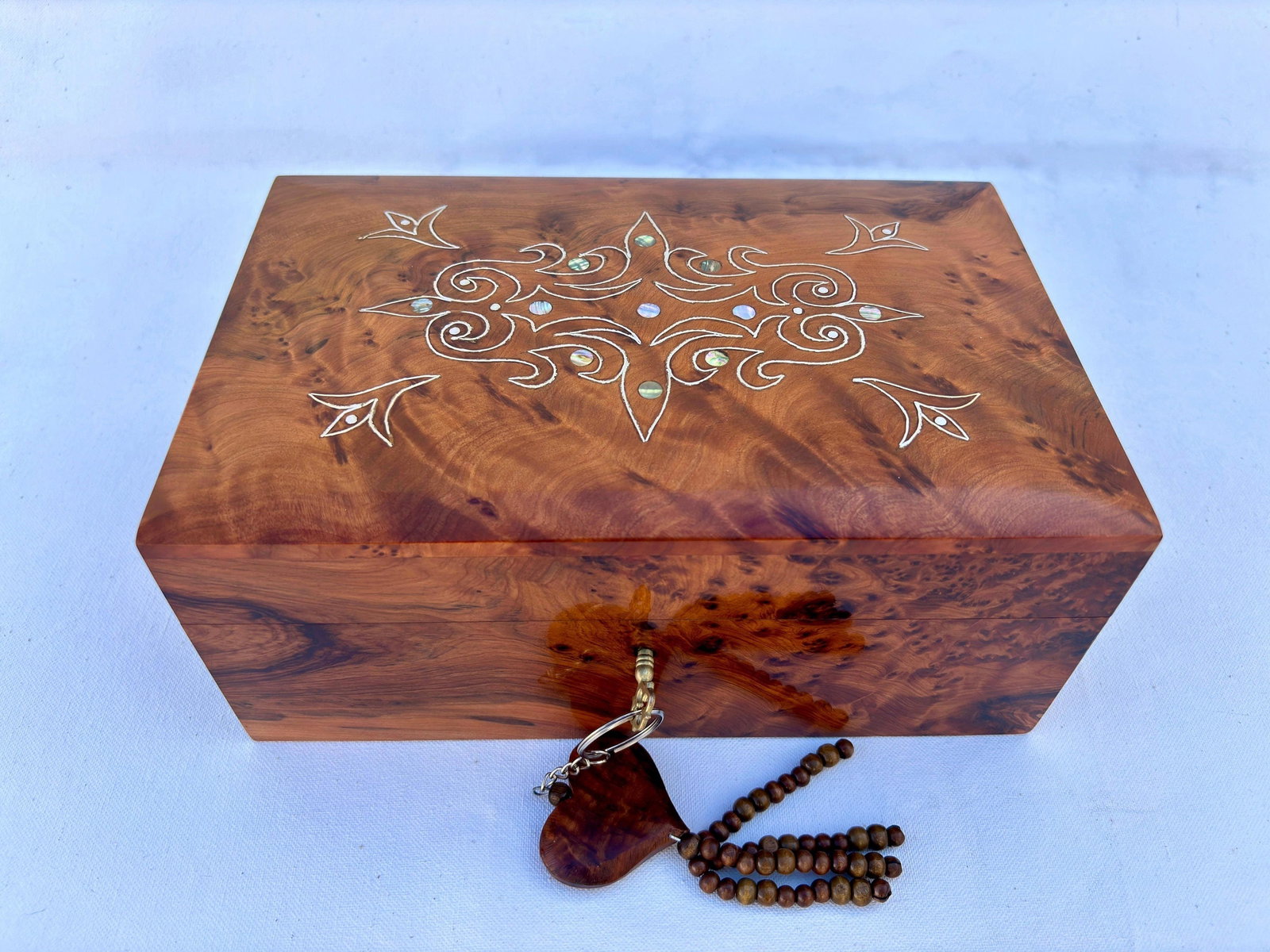 Lockable Thuya Burl Wood Jewelry Box – 9 × 6" - 4