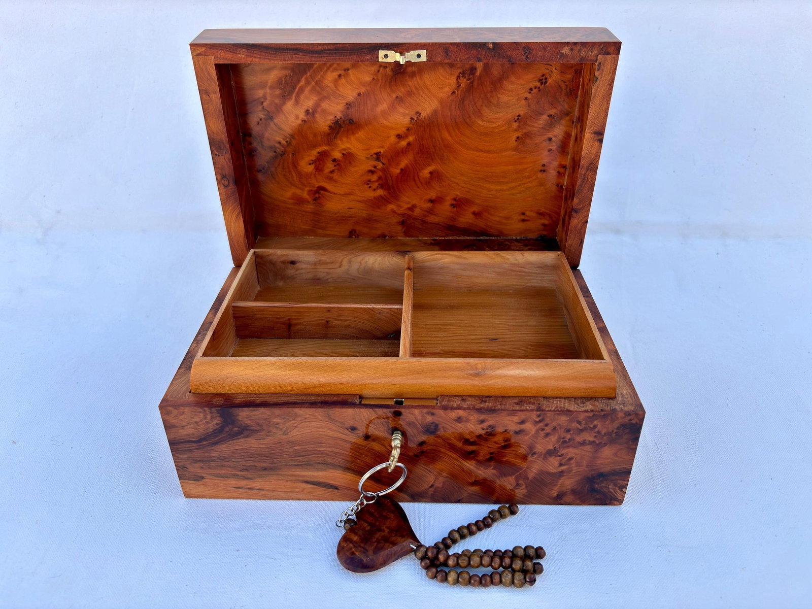Lockable Thuya Burl Wood Jewelry Box – 9 × 6" - 8