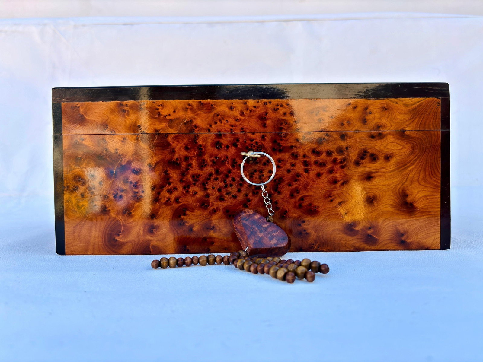 Lockable Thuya Burl Wood Jewelry Box – 12 × 8" - 10