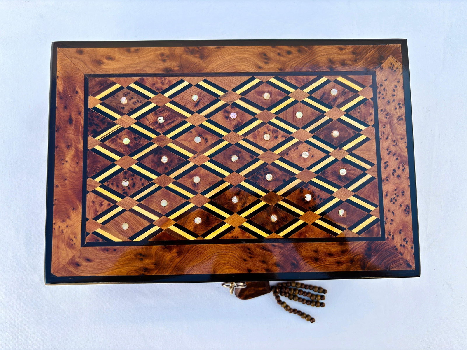 Lockable Thuya Burl Wood Jewelry Box – 12 × 8" - 2
