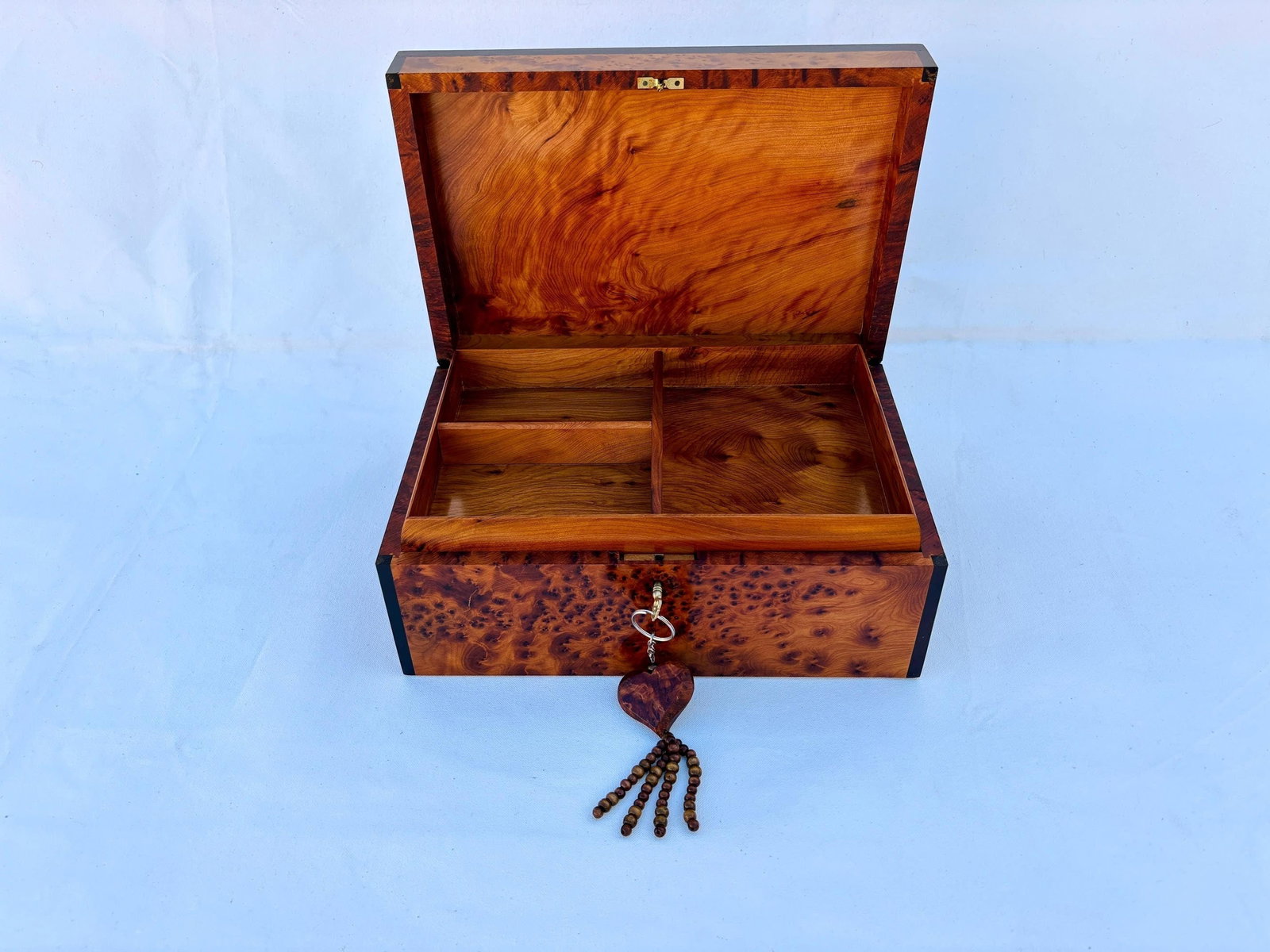 Lockable Thuya Burl Wood Jewelry Box – 12 × 8" - 5