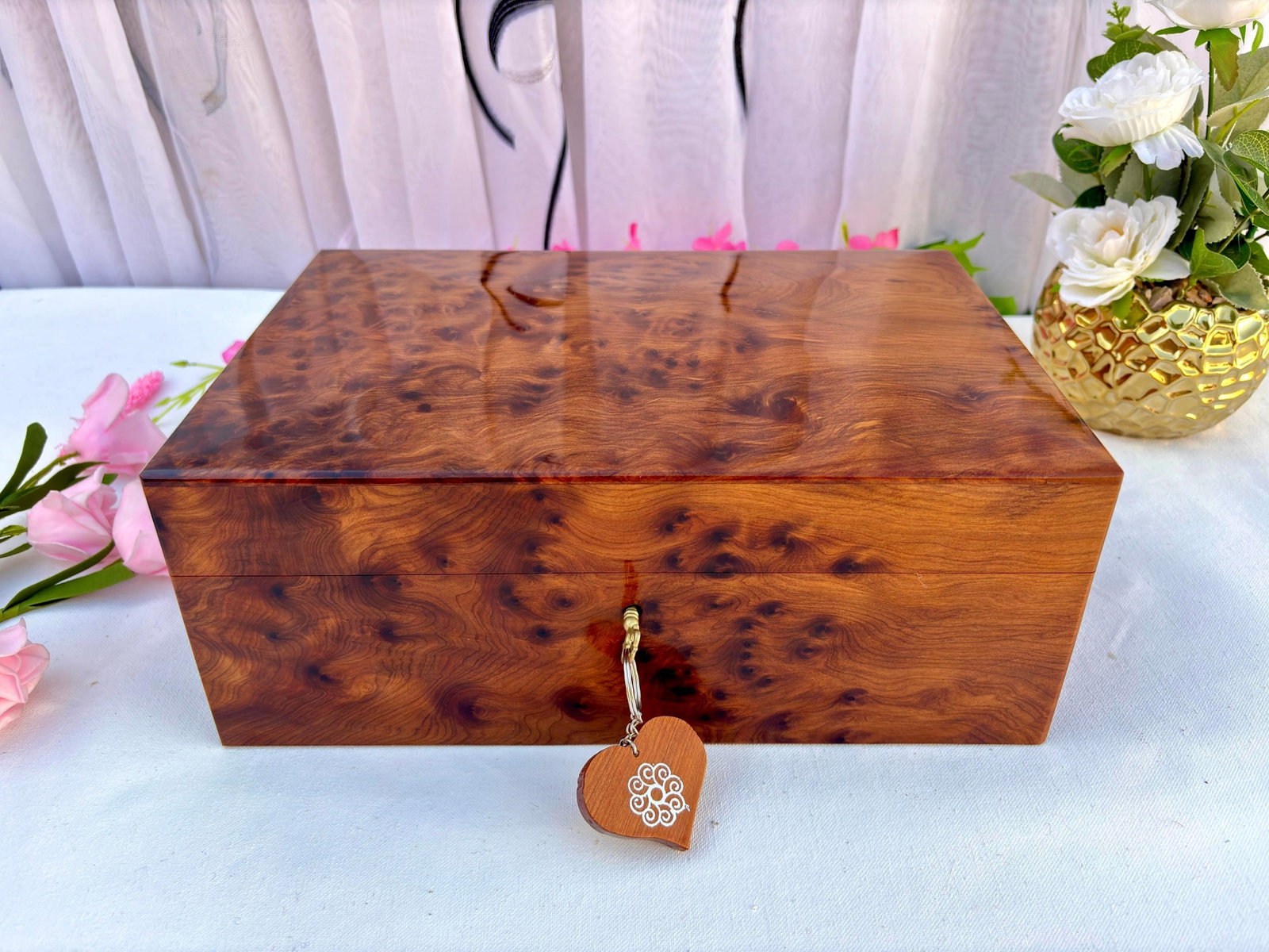 Thuya Burl Wood Jewelry Box – 12 × 8" - 10