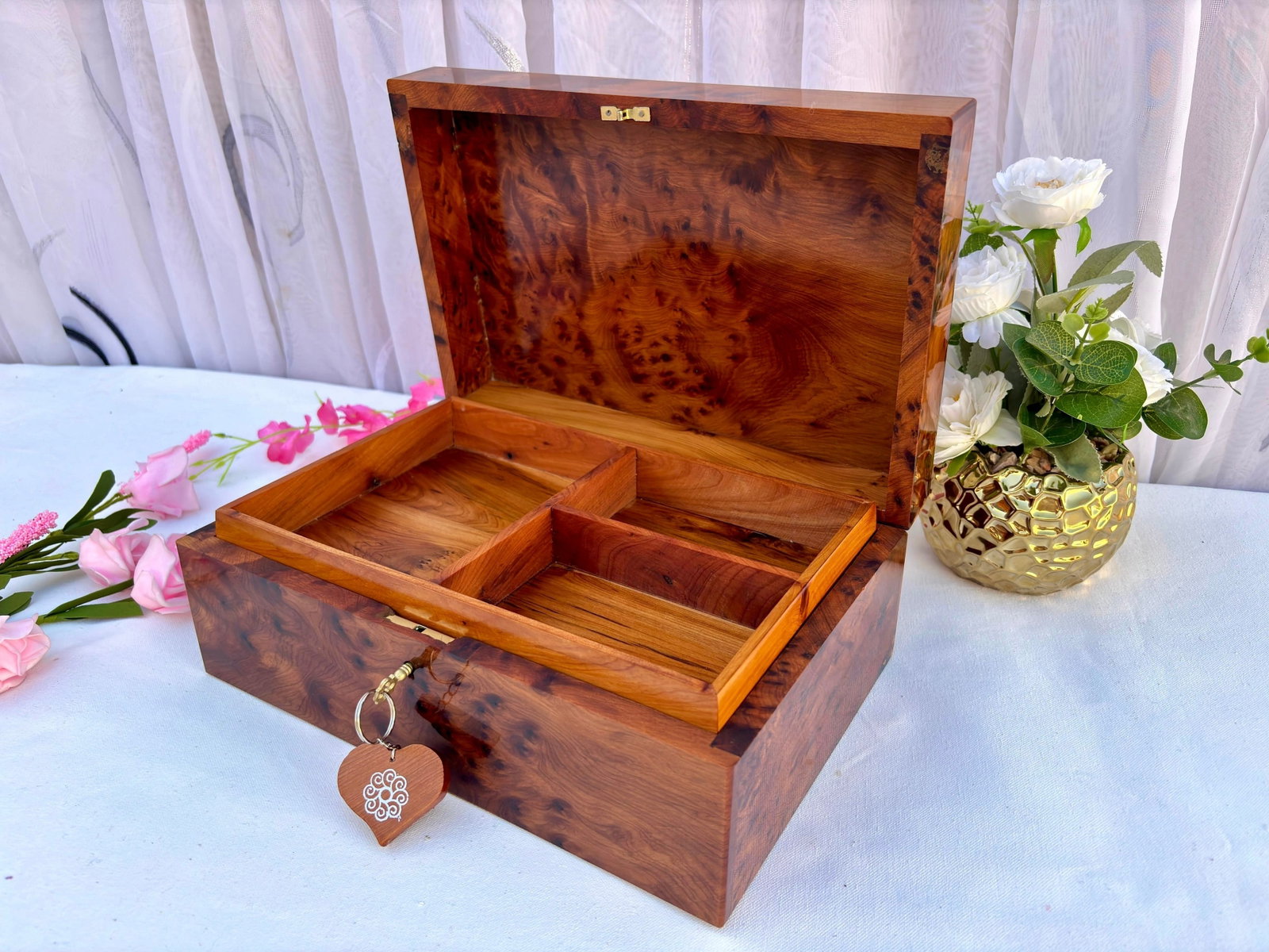 Thuya Burl Wood Jewelry Box – 12 × 8" - 4