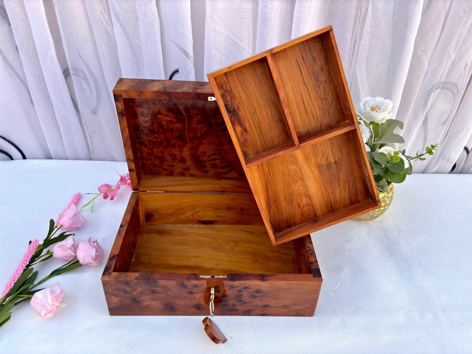 Thuya Burl Wood Jewelry Box – 12 × 8" - 9