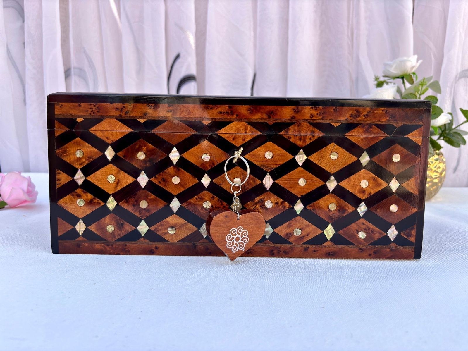 Lockable Thuya Burl Wood Jewelry Box – 12 × 8" - 5
