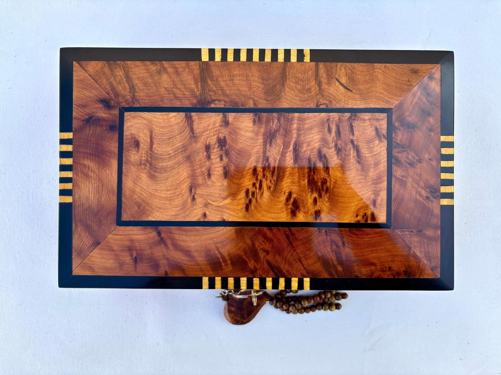 Lockable Thuya Burl Wood Jewelry Box – 10 × 6" - 3
