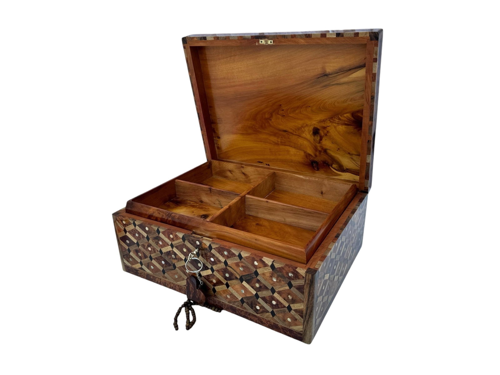 Lockable Thuya Burl Wood Jewelry Box – 10 × 7" - 2