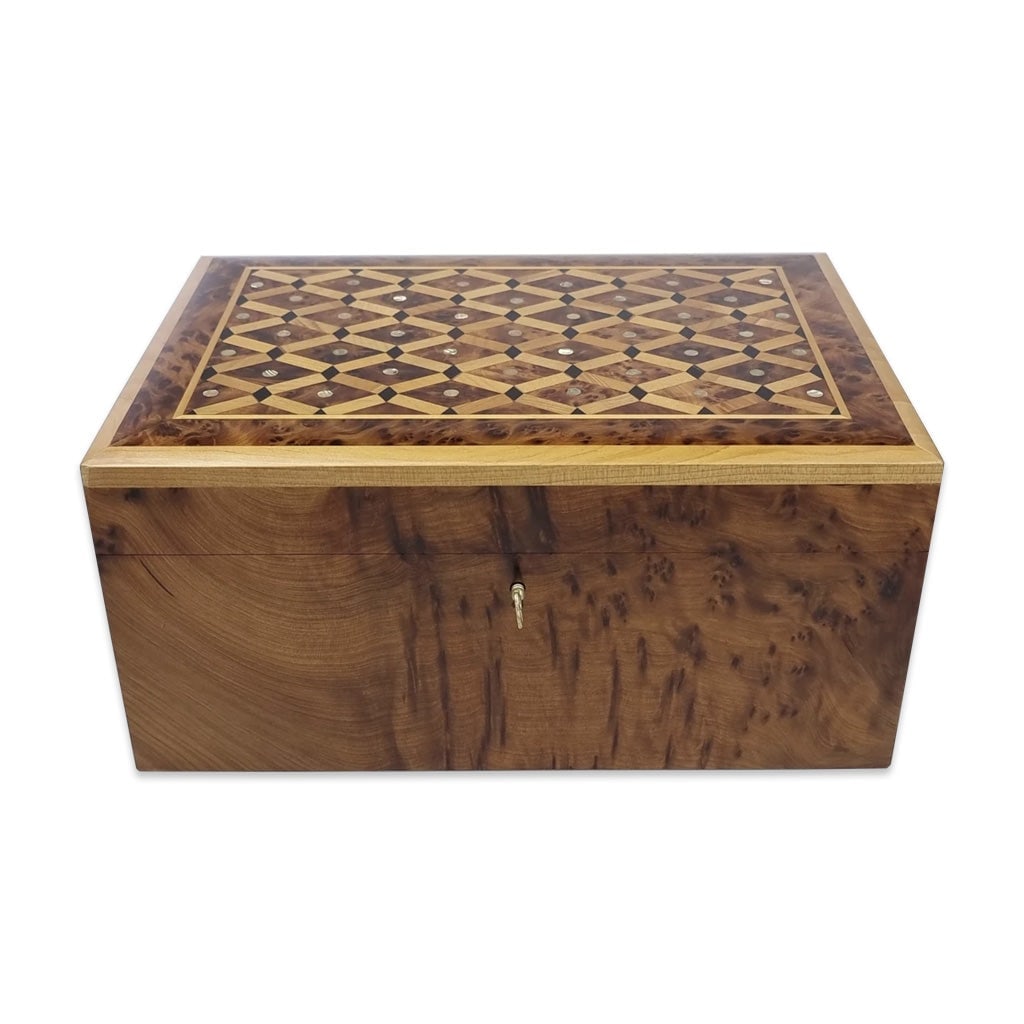 Lockable Thuya Burl Wood Jewelry Box - 2