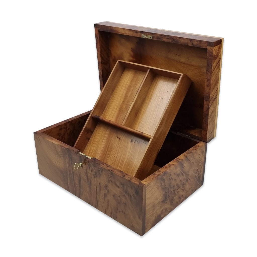 Lockable Thuya Burl Wood Jewelry Box - 4