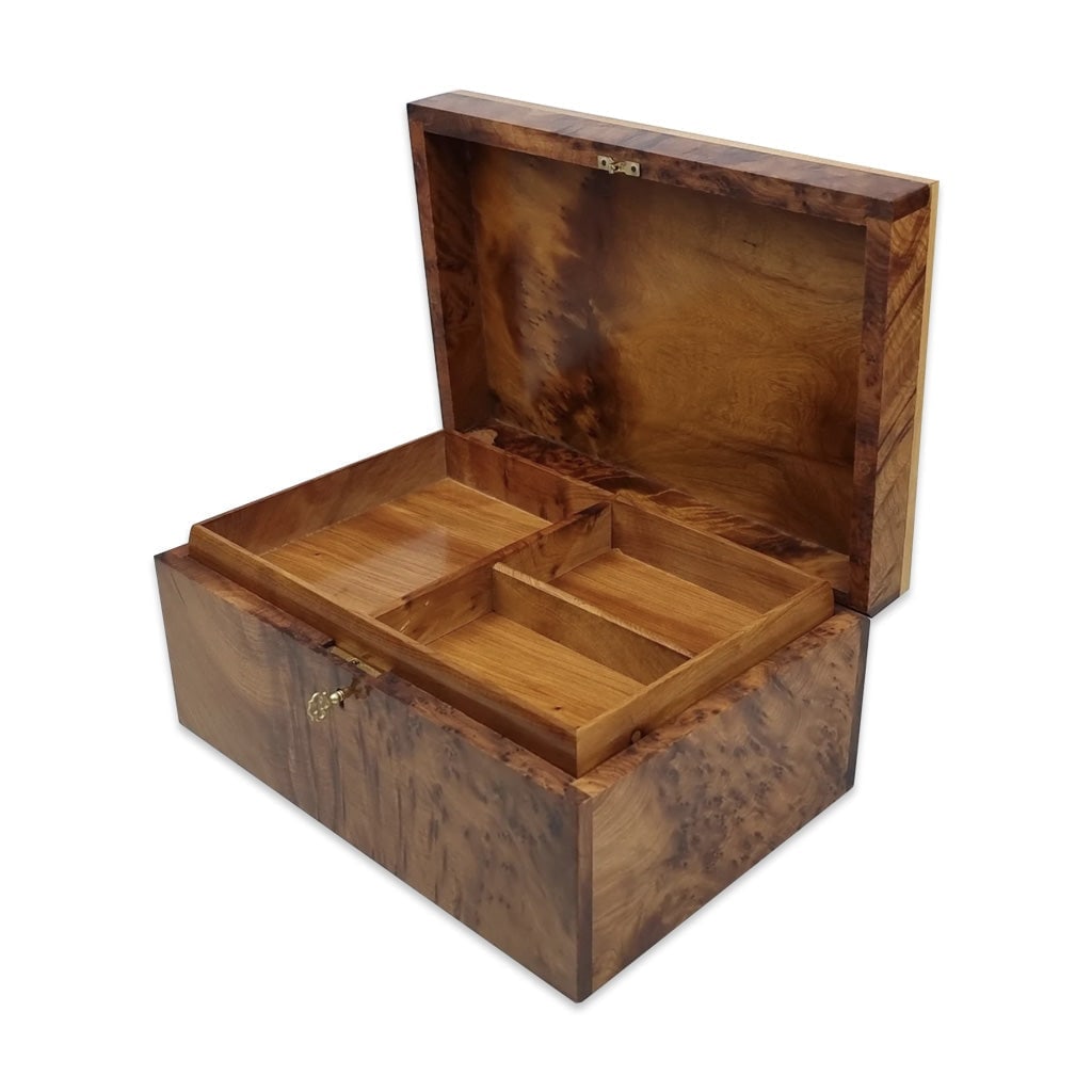 Lockable Thuya Burl Wood Jewelry Box - 5
