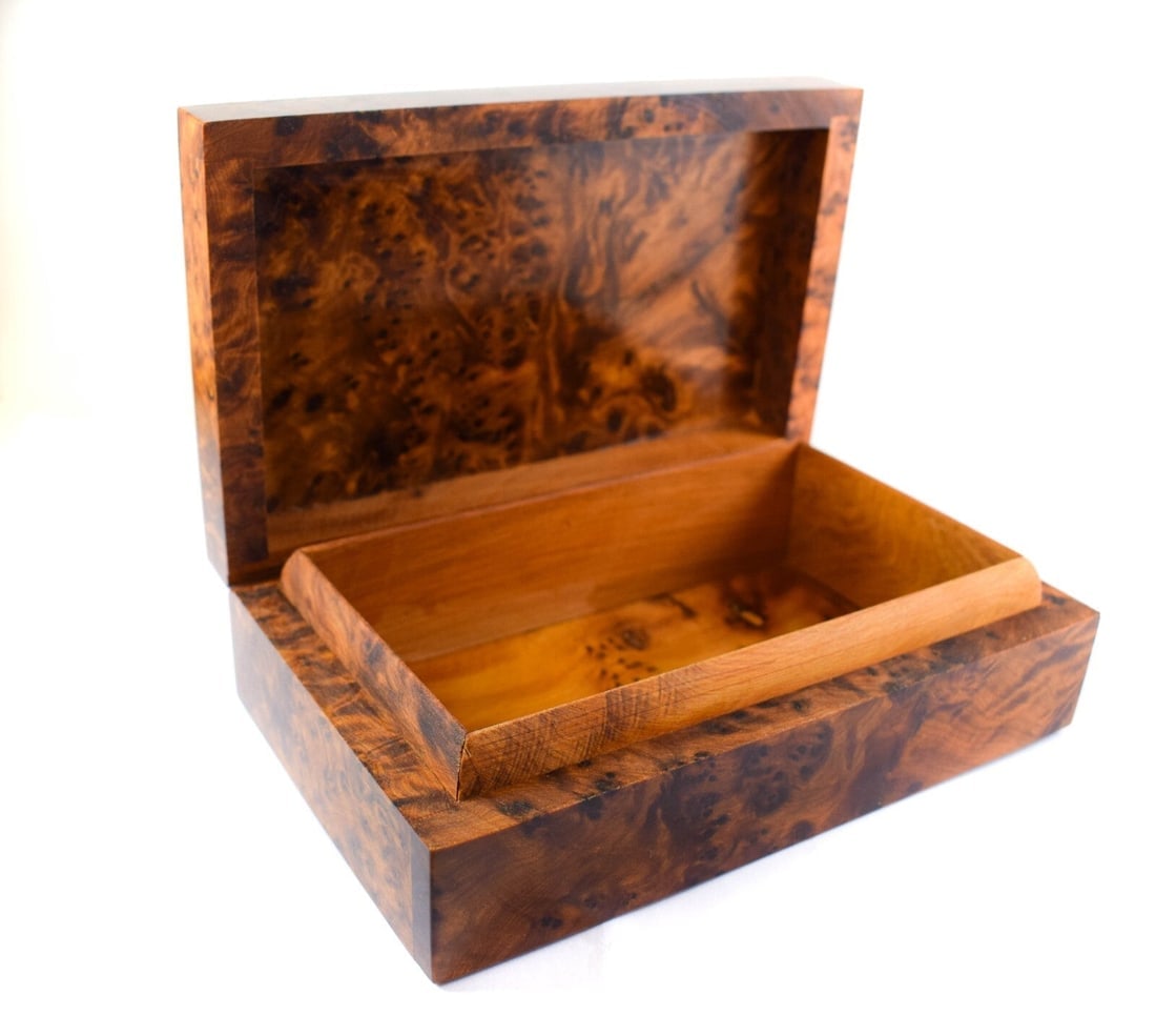 Thuya Burl Wood Jewelry Box – 8" × 5" × 2.5" - 7