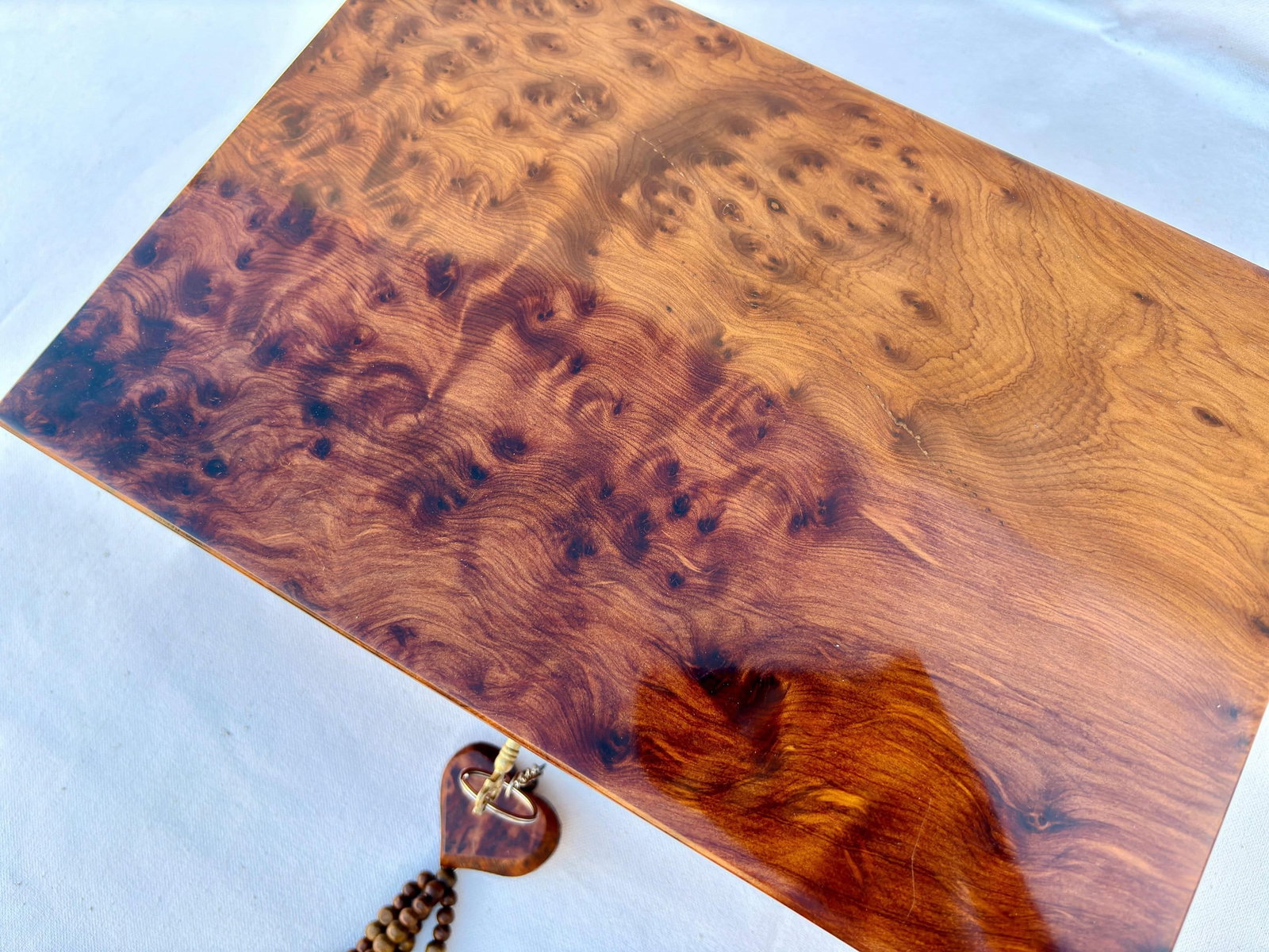 Lockable Thuya Burl Wood Jewelry Box – 11 × 7" - 7
