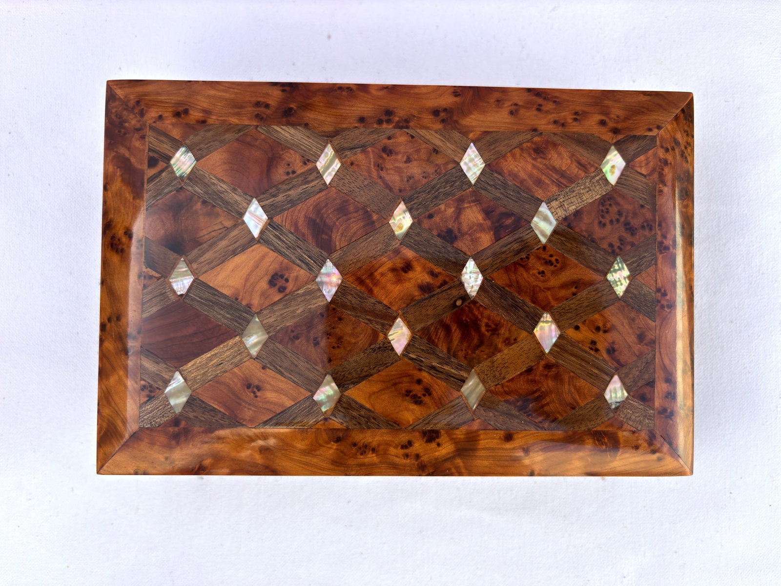 Lockable Thuya Burl Wood Jewelry Box – 8 × 5" - 5