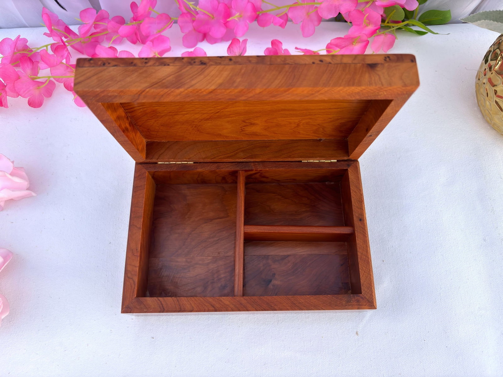 Lockable Thuya Burl Wood Jewelry Box – 8 × 5" - 7