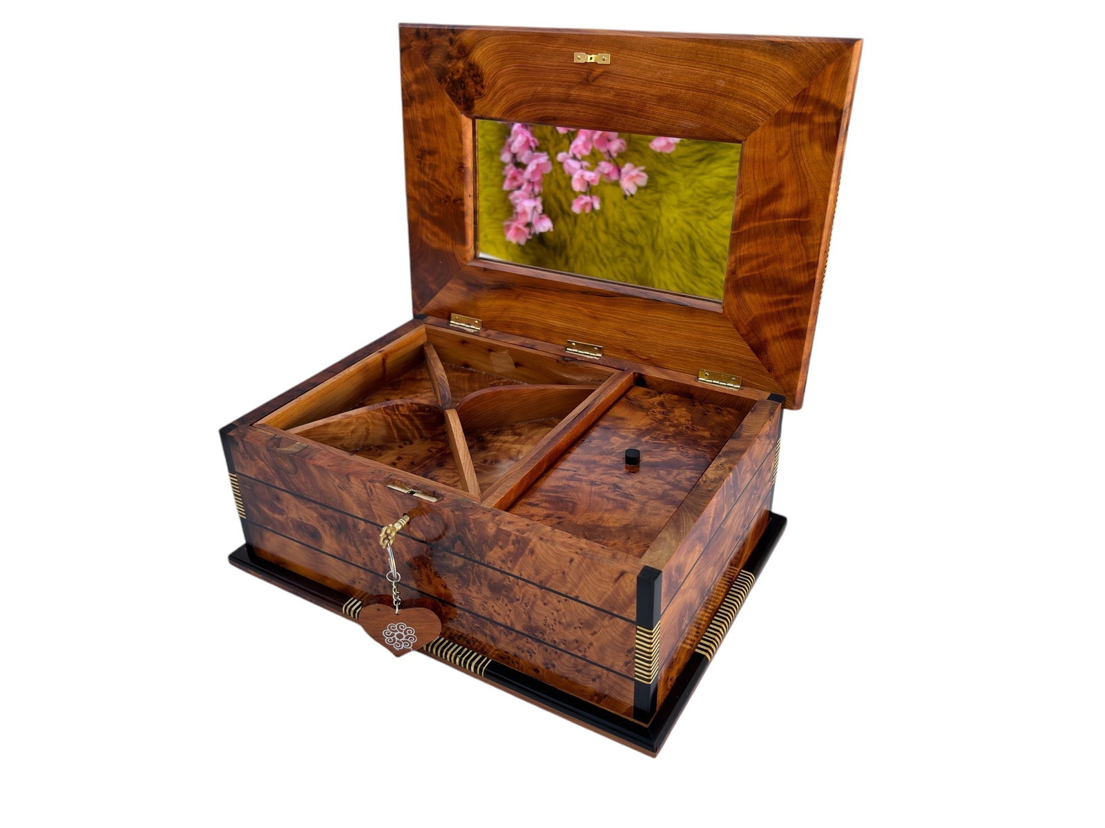 Lockable Thuya Burl Wood Jewelry Box - 2