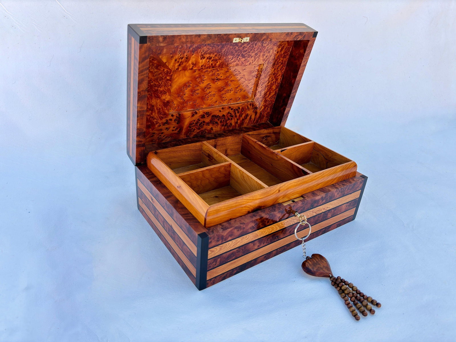 Lockable Puzzle Thuya Burl Wood Jewelry Box – 12 × 8" - 2