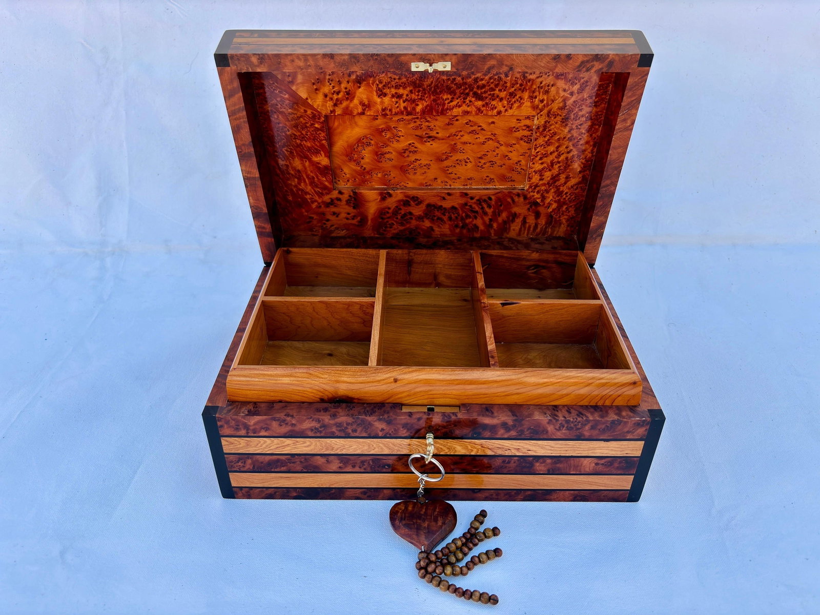 Lockable Puzzle Thuya Burl Wood Jewelry Box – 12 × 8" - 4