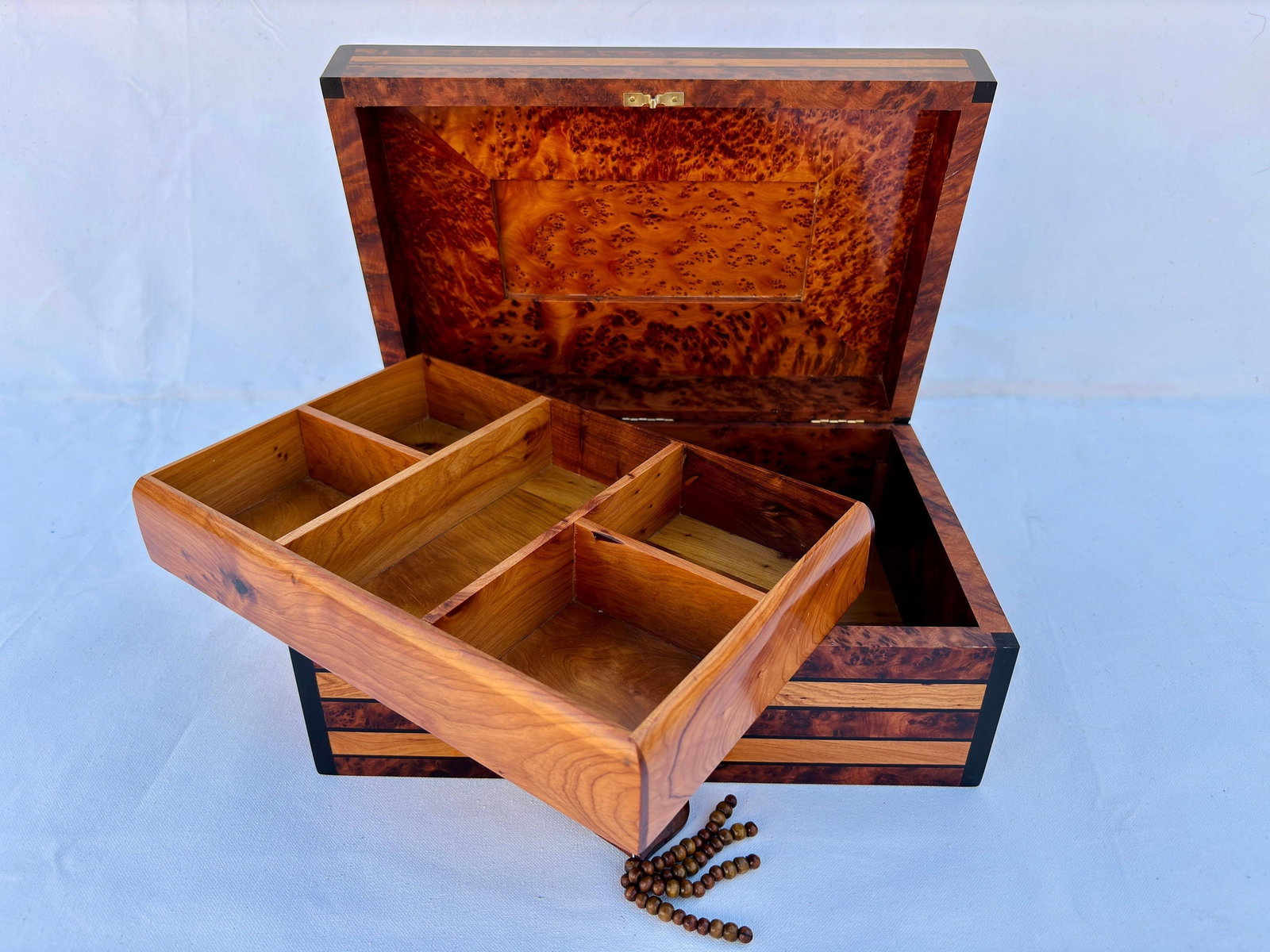 Lockable Puzzle Thuya Burl Wood Jewelry Box – 12 × 8" - 5