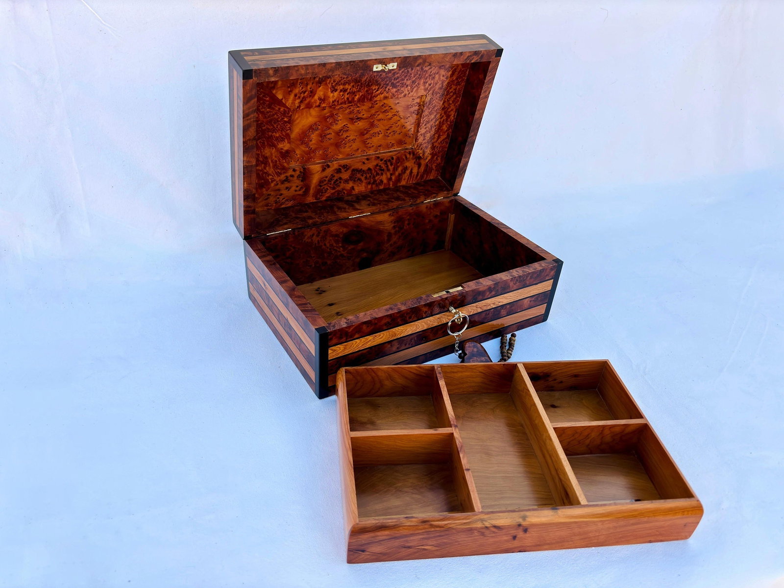 Lockable Puzzle Thuya Burl Wood Jewelry Box – 12 × 8" - 7