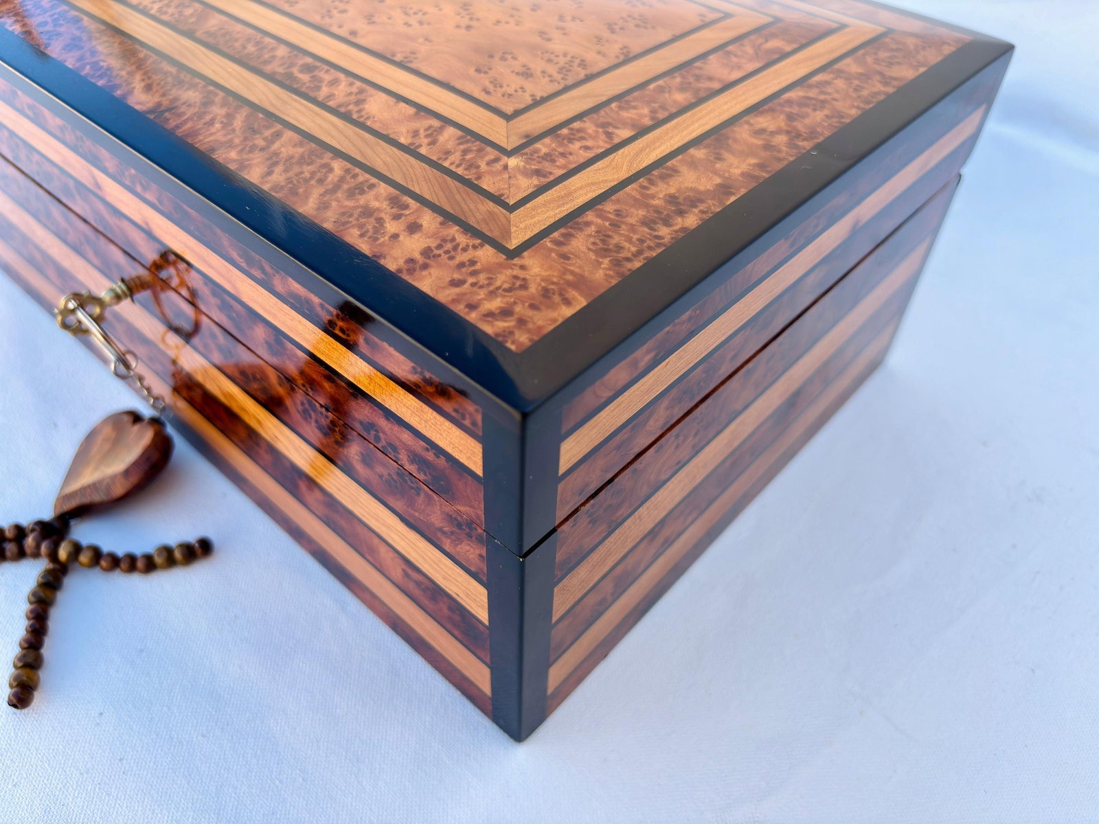 Lockable Puzzle Thuya Burl Wood Jewelry Box – 12 × 8" - 9