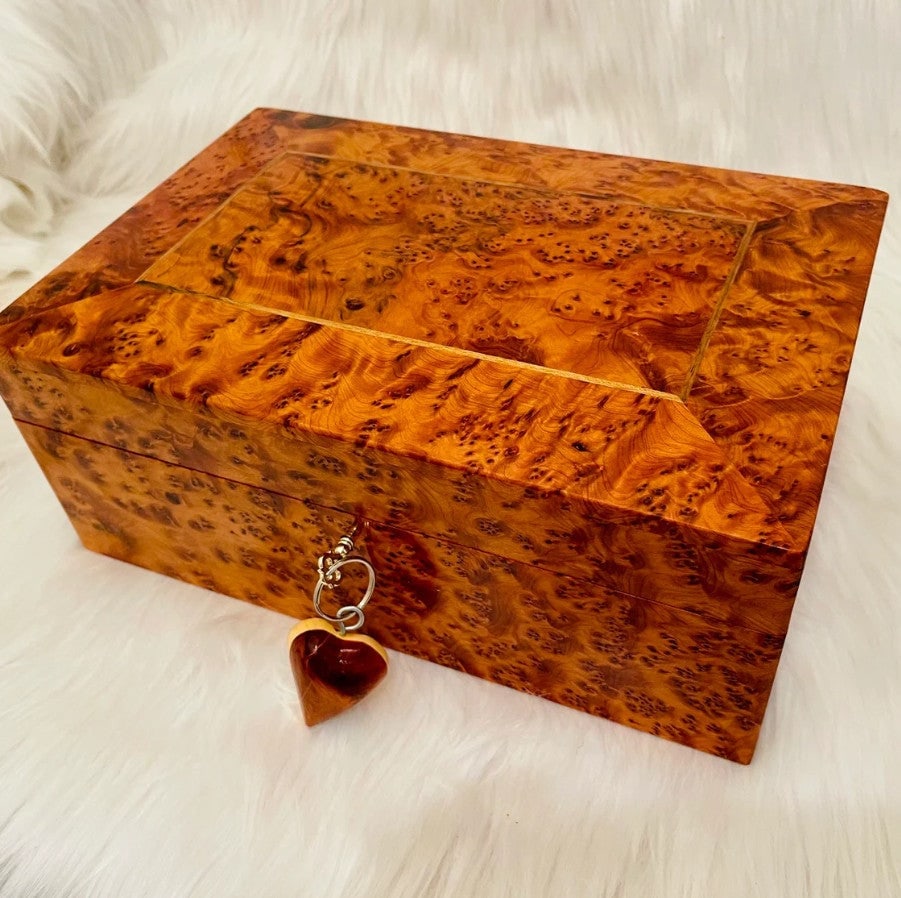 Lockable Thuya Burl Wood Jewelry Box – 12" × 8" × 4" - 3
