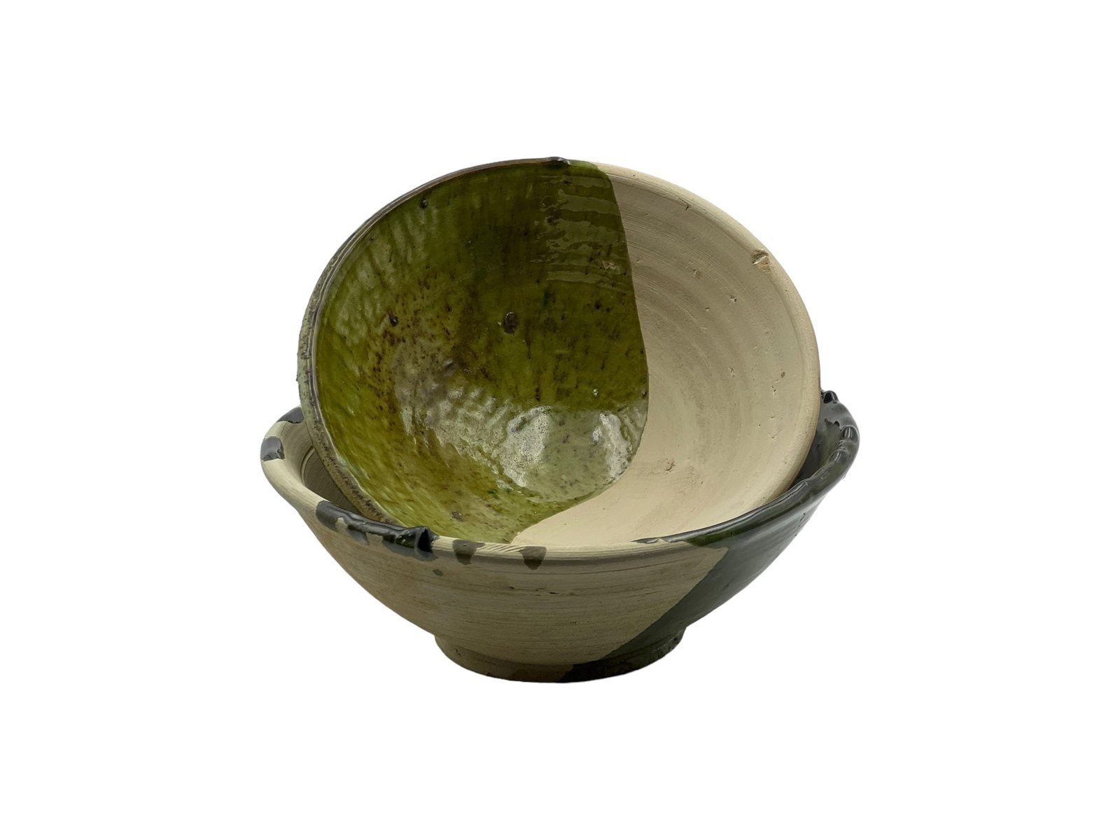 Handcrafted Half-Glazed Tamegroute Pottery Bowl – Green - 2